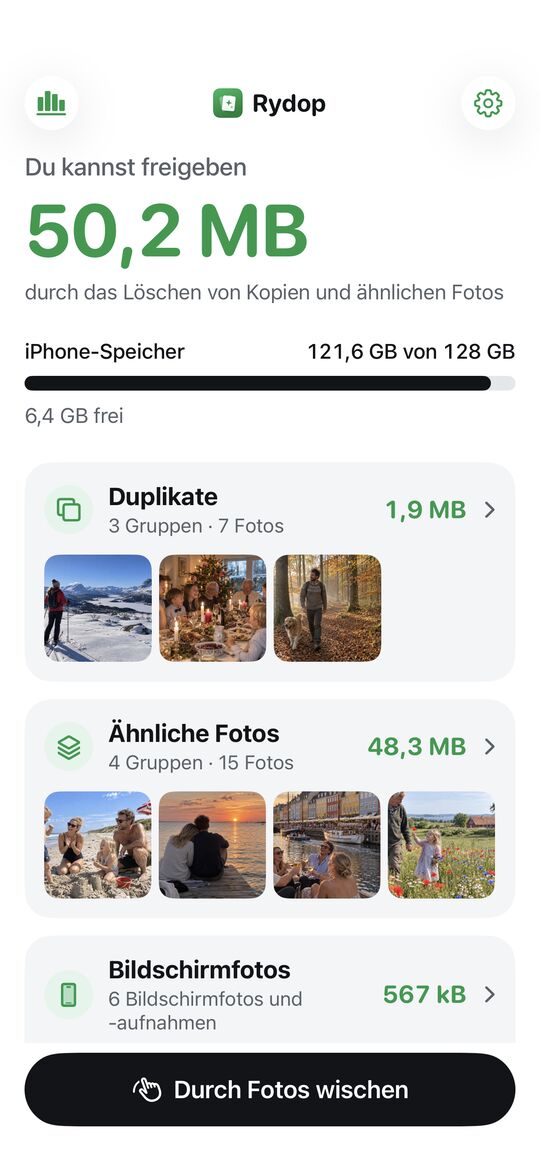 Die Übersicht zeigt, wie viel du freigeben kannst