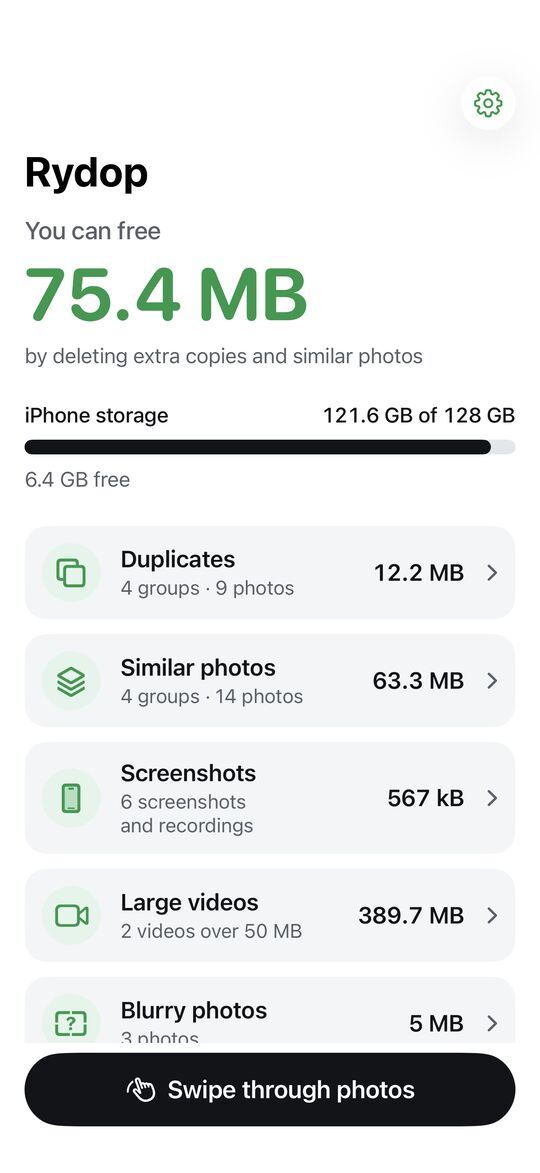 The overview shows how much you can free
