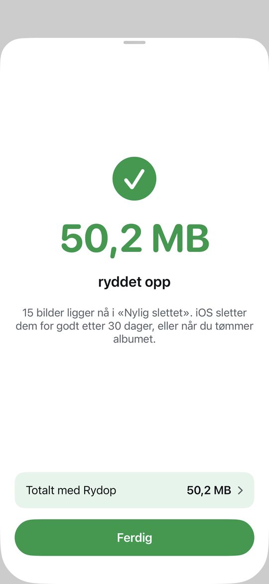 Du ser hvor mye plass du har frigjort