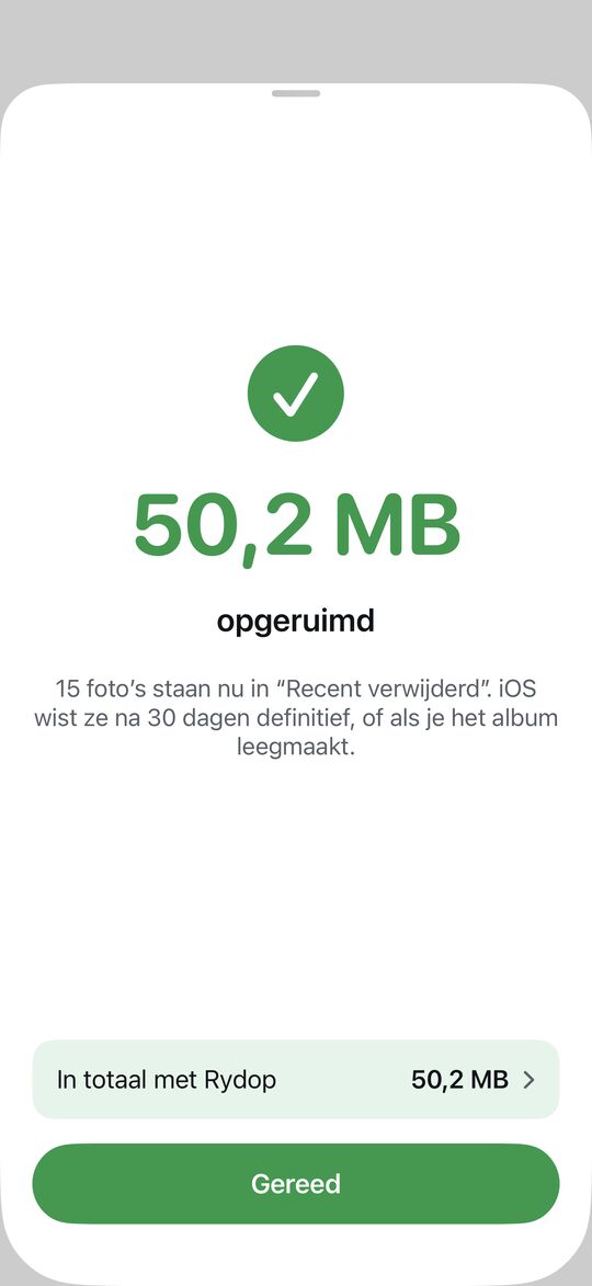 Je ziet hoeveel ruimte je hebt vrijgemaakt